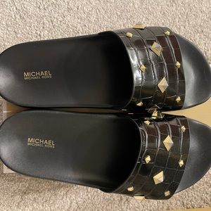 Michael Kors Tyra Studded Slides Size 10 in Black NEW with Box